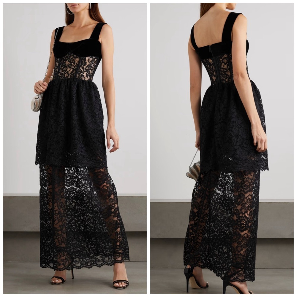 Rasario Lace Bustier Basque Waist Tiered Sleeveless Maxi Dress Formal Size US 6